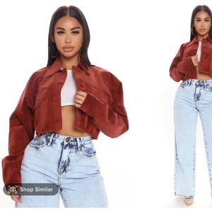 Fashion Nova Burgundy Corduroy Crop Jacket